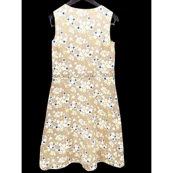 LL BEAN Women's Sleeveless V Neck Dress Linen Beige Floral Sz 6 Casual Beach - Picture 5 of 15